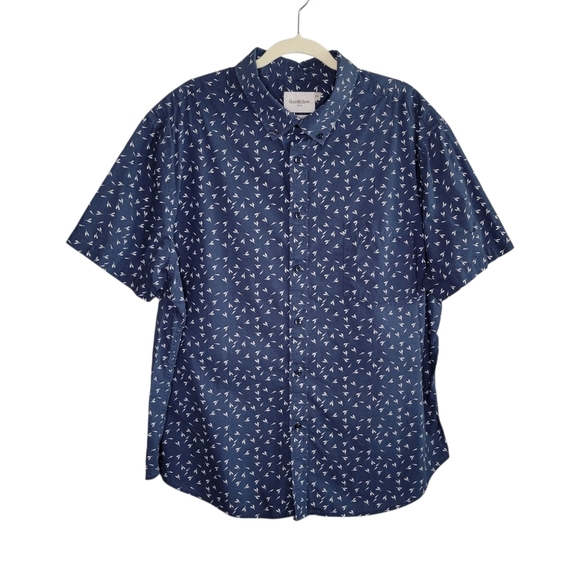 Goodfellow & Co Northop Short Sleeve Button Down Shirt Men's XXL Blue Leaf Print - Picture 1 of 6